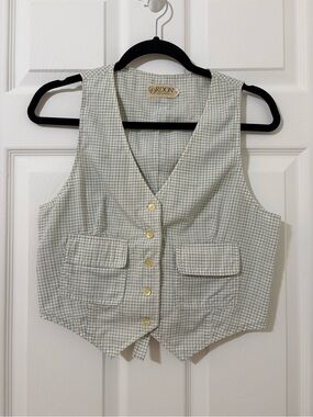 Vintage Gordon of Philadelphia Cream & Green Plaid Button-Front Vest
